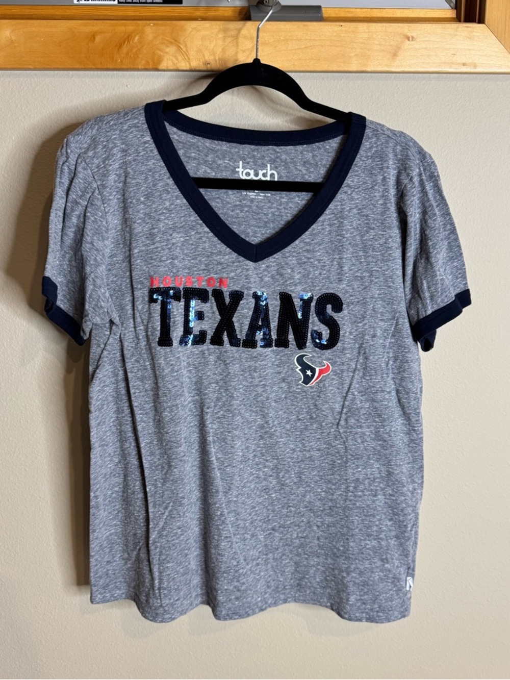Houston Texans Gray V-Neck Tee with Navy Trim